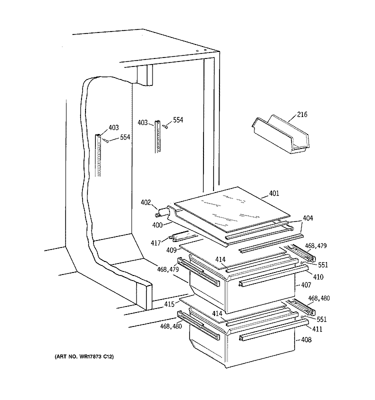 FRESH FOOD SECTION Diagram and Parts List for TFX20JABCAA  General Electric Refrigerator
