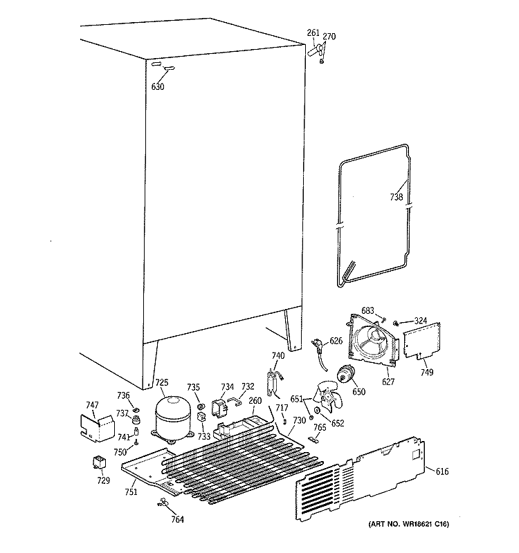 UNIT PARTS Diagram and Parts List for TFX20JABCAA  General Electric Refrigerator