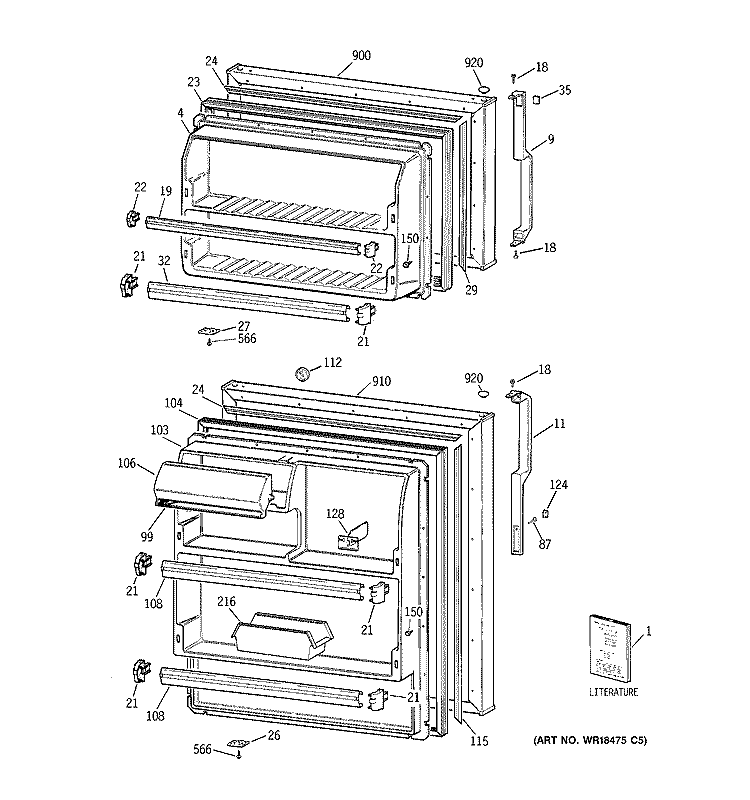 DOORS Diagram and Parts List for TBJ16JABLRAA  General Electric Refrigerator