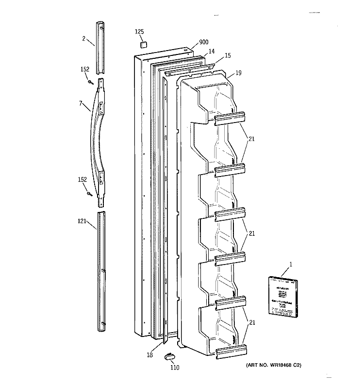 FREEZER DOOR Diagram and Parts List for TFX20SABCAA  General Electric Refrigerator