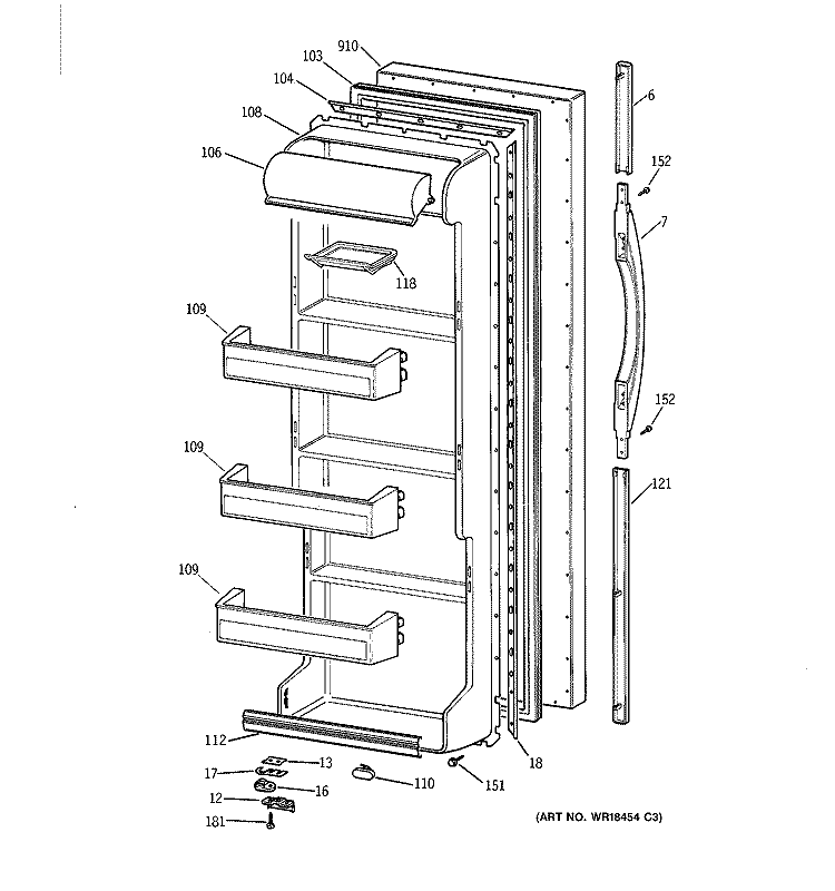 FRESH FOOD DOOR Diagram and Parts List for TFX20SABCAA  General Electric Refrigerator