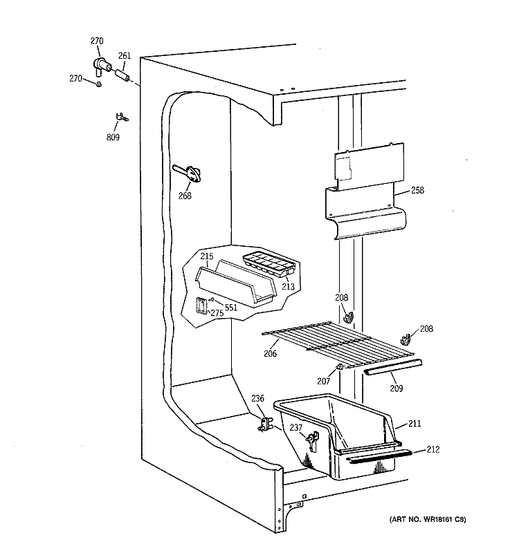 FREEZER SECTION Diagram and Parts List for TFX20SABCAA  General Electric Refrigerator