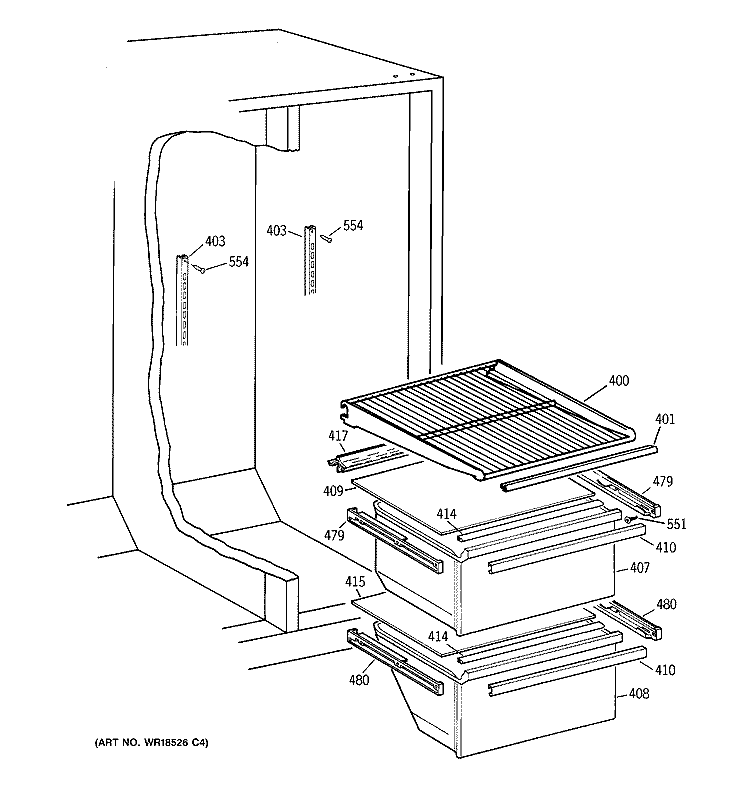 FRESH FOOD SECTION Diagram and Parts List for TFX20SABCAA  General Electric Refrigerator