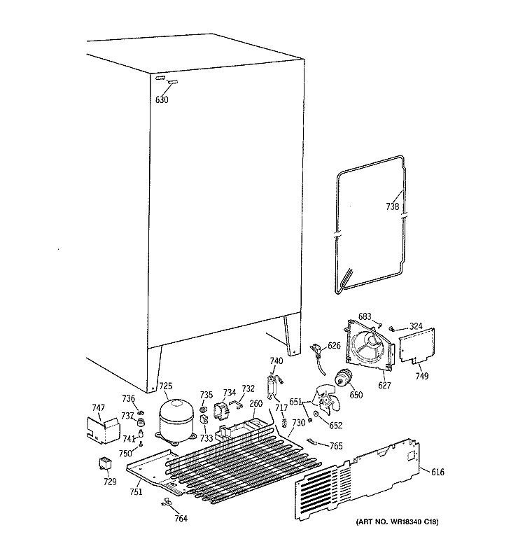 UNIT PARTS Diagram and Parts List for TFX20SABCAA  General Electric Refrigerator