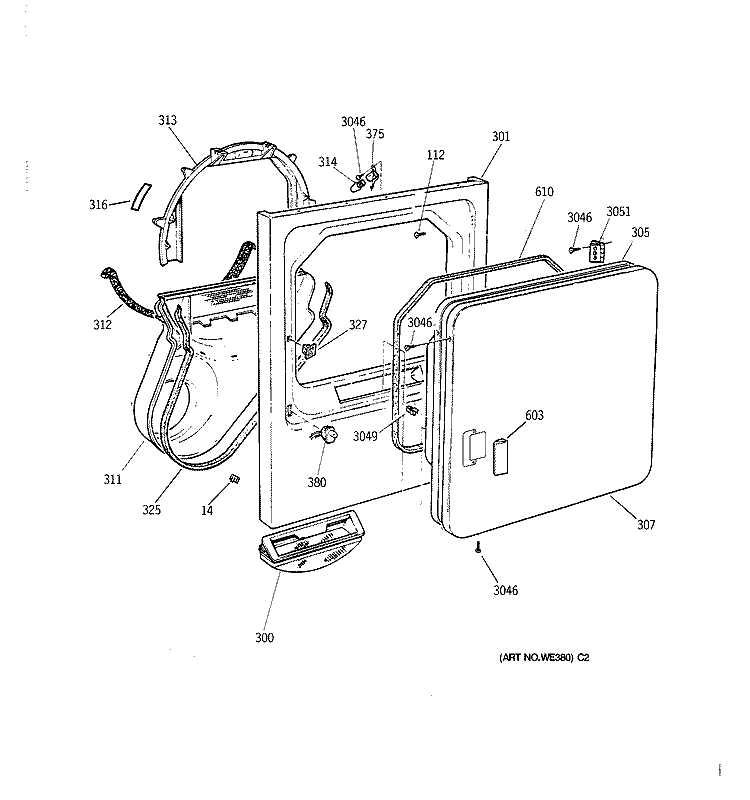 FRONT PANEL & DOOR Diagram and Parts List for DCXR453EV0AA  General Electric Dryer