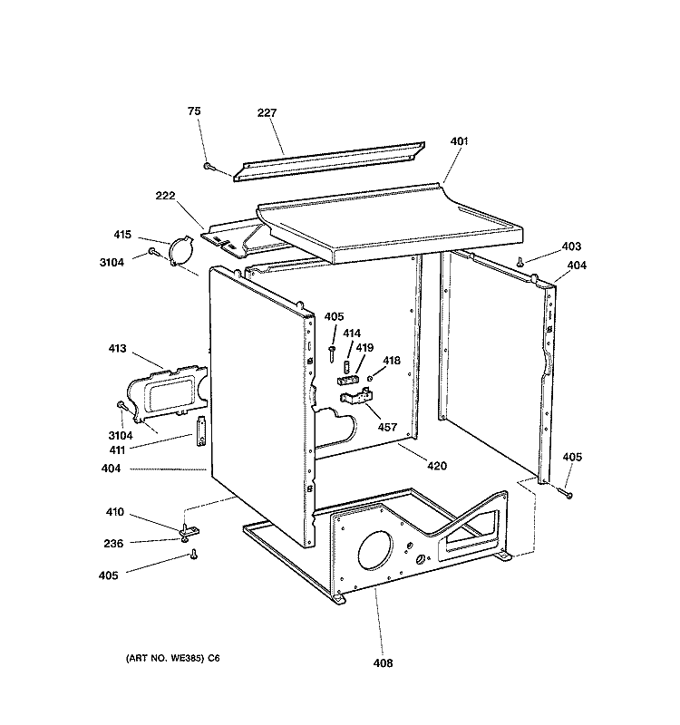 CABINET Diagram and Parts List for DCXR453EV0AA  General Electric Dryer