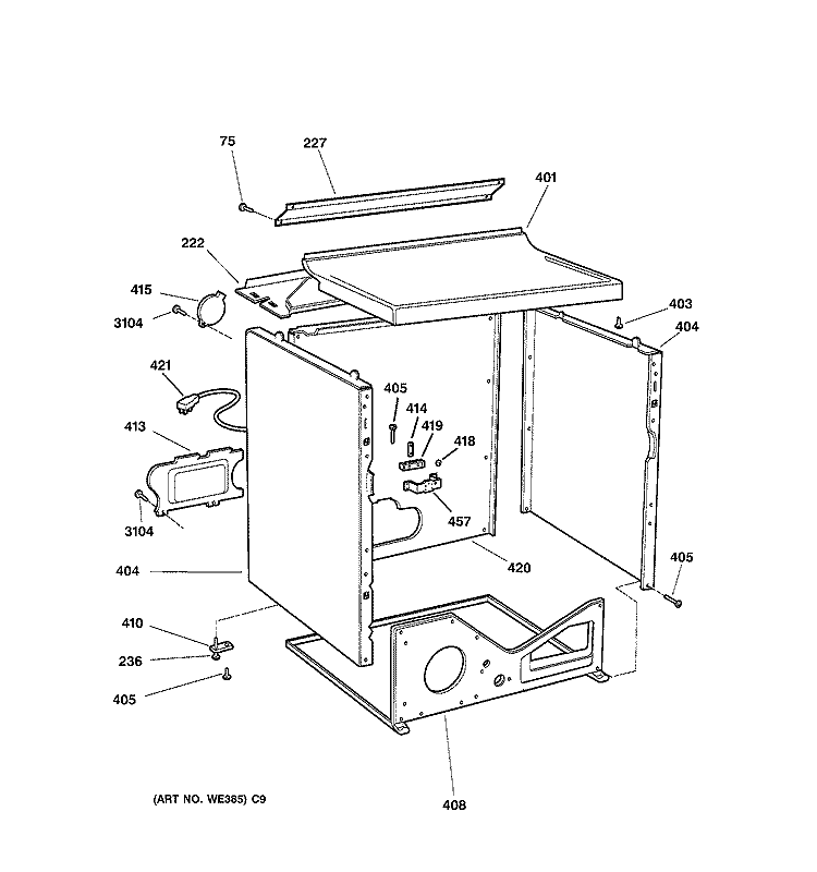 CABINET Diagram and Parts List for DCXR453GV0AA  General Electric Dryer