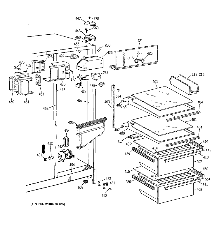 FRESH FOOD SECTION Diagram and Parts List for TFZ20JABCWW  General Electric Refrigerator