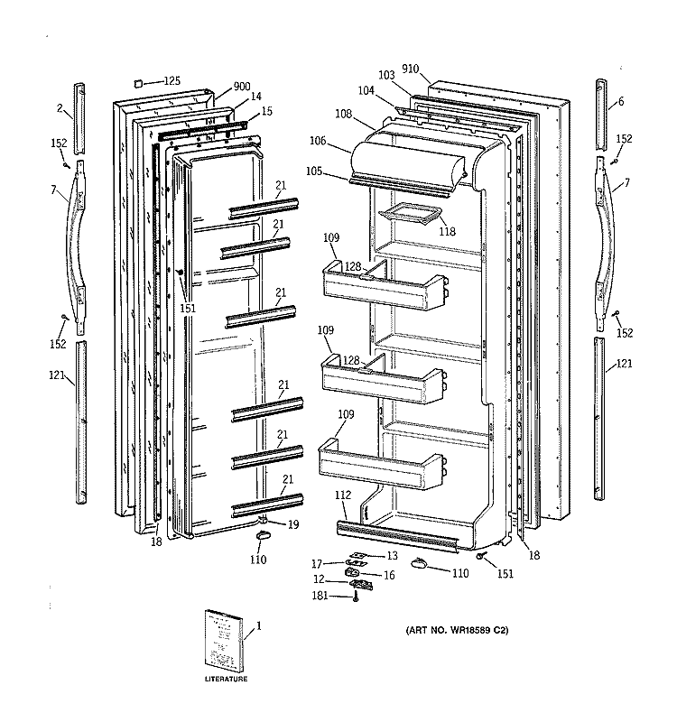 DOORS Diagram and Parts List for TFJ20JABCAA  General Electric Refrigerator