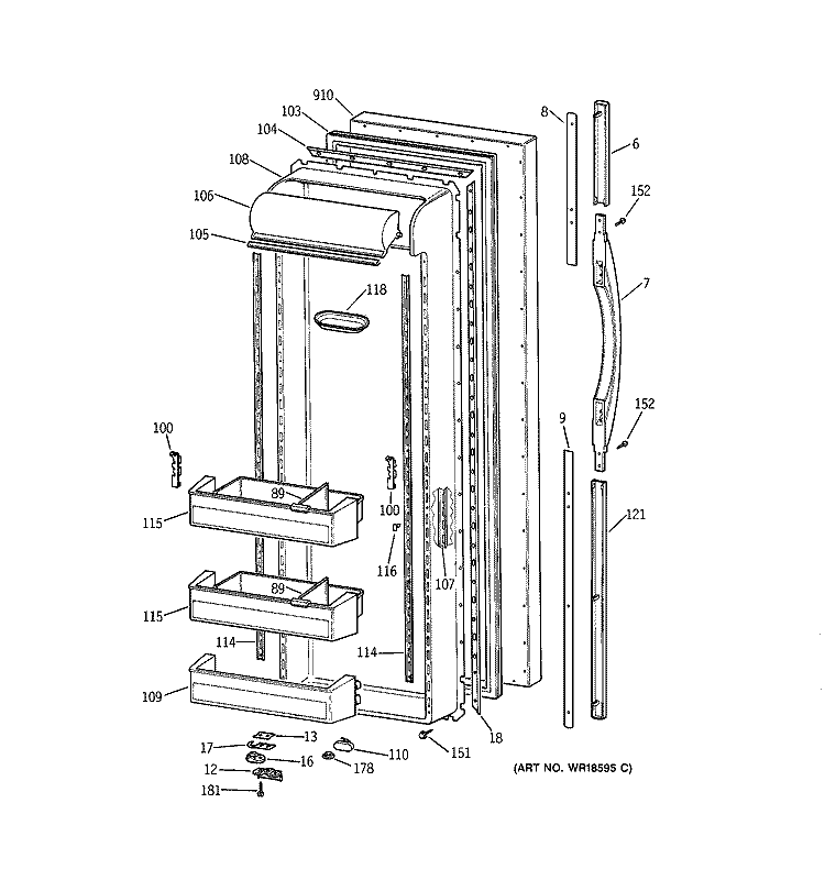 FRESH FOOD DOOR Diagram and Parts List for TFG27PRBBWW  General Electric Refrigerator