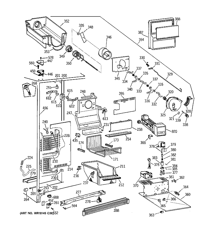FREEZER SECTION Diagram and Parts List for TFG27PRBBWW  General Electric Refrigerator