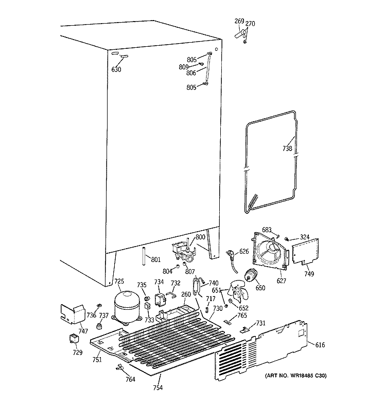 UNIT PARTS Diagram and Parts List for TFG27PRBBWW  General Electric Refrigerator