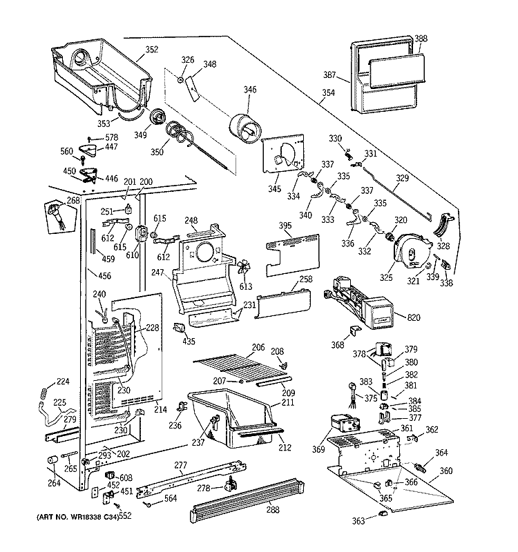 FREEZER SECTION Diagram and Parts List for TFT20JRBCAA  General Electric Refrigerator