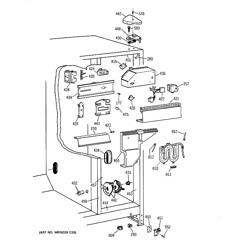 FRESH FOOD SECTION Diagram and Parts List for TFT20JRBCAA  General Electric Refrigerator