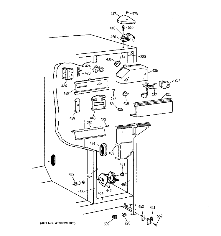 FRESH FOOD SECTION Diagram and Parts List for TFT20SABCWW  General Electric Refrigerator