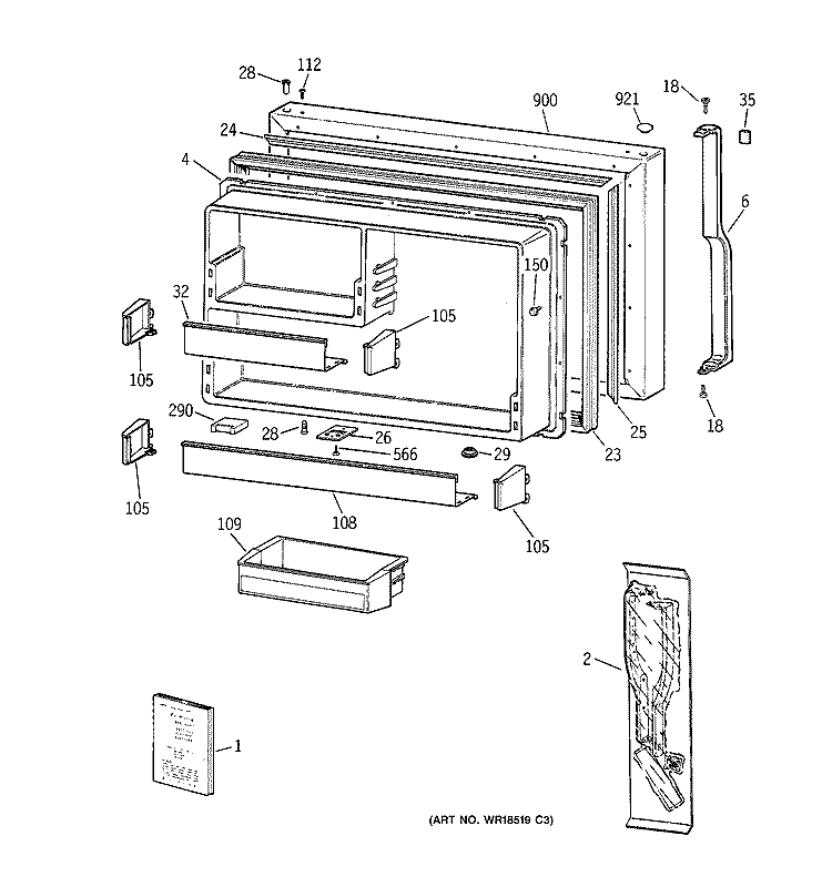 FREEZER DOOR Diagram and Parts List for TBX19VABRRWW  General Electric Refrigerator