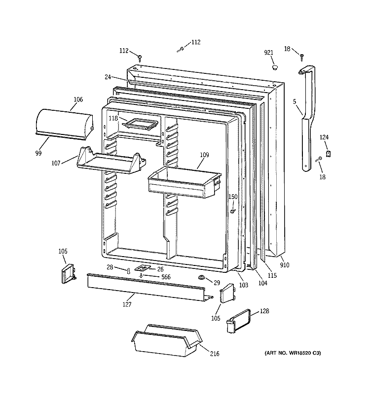 FRESH FOOD DOOR Diagram and Parts List for TBX19VABRRWW  General Electric Refrigerator