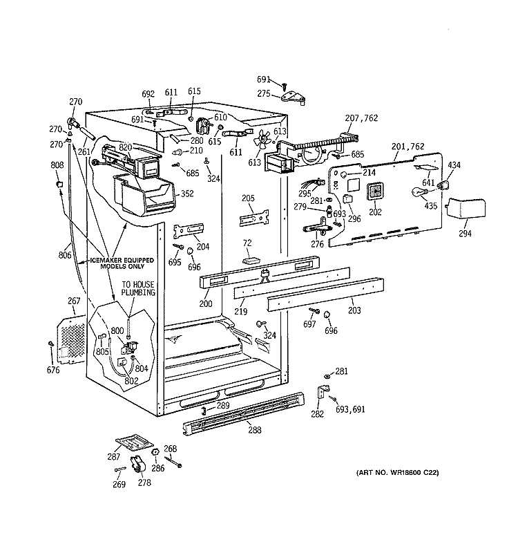 CABINET Diagram and Parts List for TBX19VABRRWW  General Electric Refrigerator