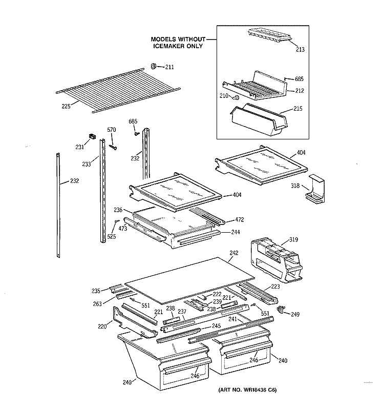 SHELF PARTS Diagram and Parts List for TBX19VABRRWW  General Electric Refrigerator
