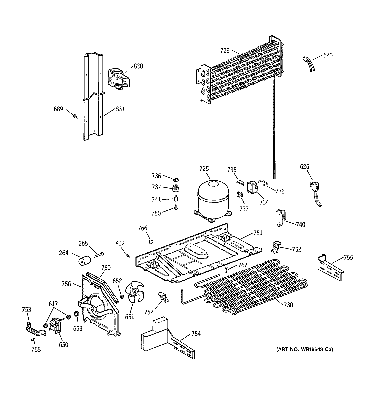 UNIT PARTS Diagram and Parts List for TBX19VABRRWW  General Electric Refrigerator