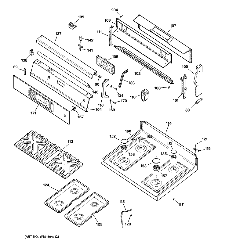 COOKTOP Diagram and Parts List for JGBP80MEV4BC  General Electric Range