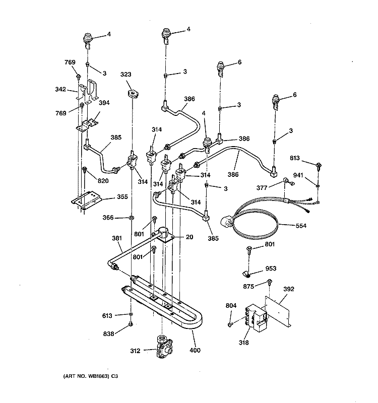 BURNER PARTS Diagram and Parts List for JGP960SEA1SS  General Electric Cooktop