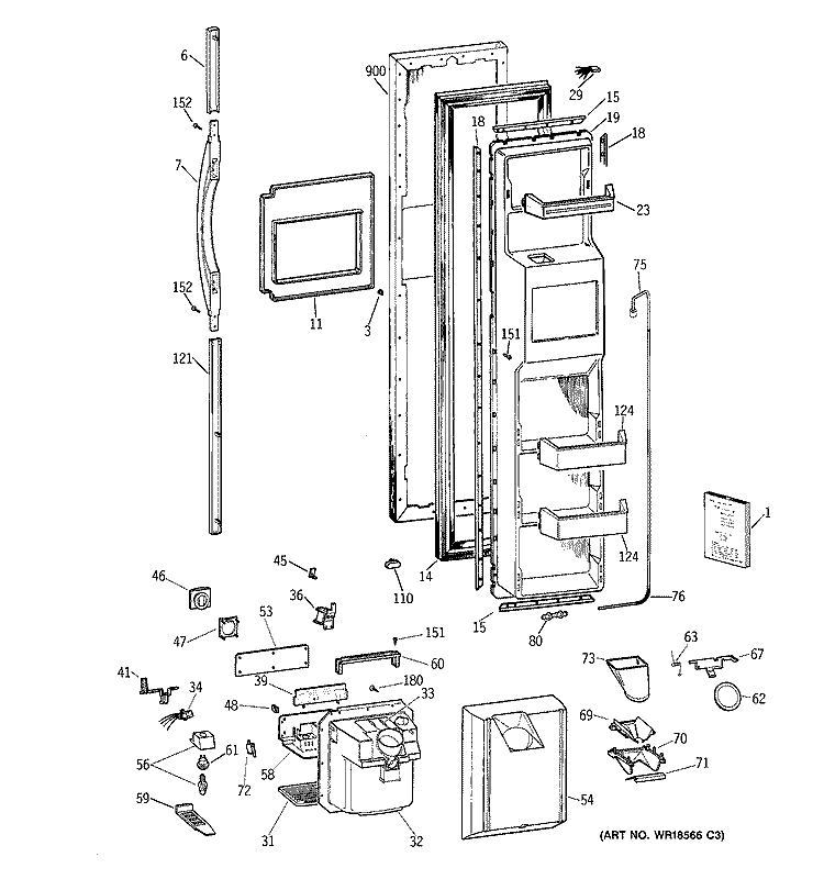 FREEZER DOOR Diagram and Parts List for TPG21JRBCBB  General Electric Refrigerator