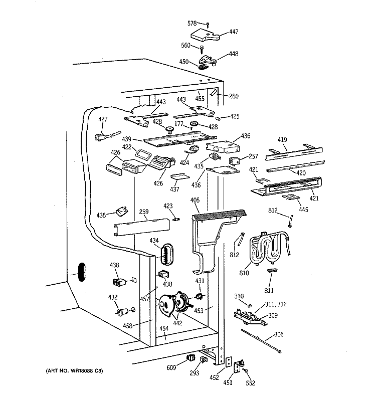 FRESH FOOD SECTION Diagram and Parts List for TPG21JRBCBB  General Electric Refrigerator
