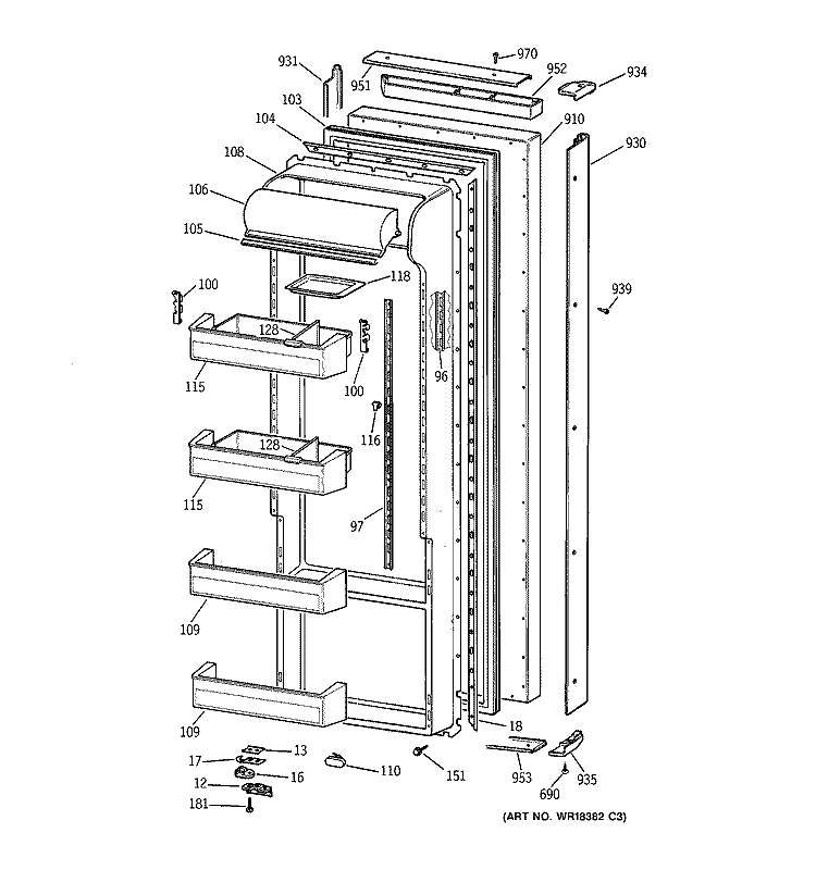 FRESH FOOD DOOR Diagram and Parts List for TPG21KRBCWH  General Electric Refrigerator