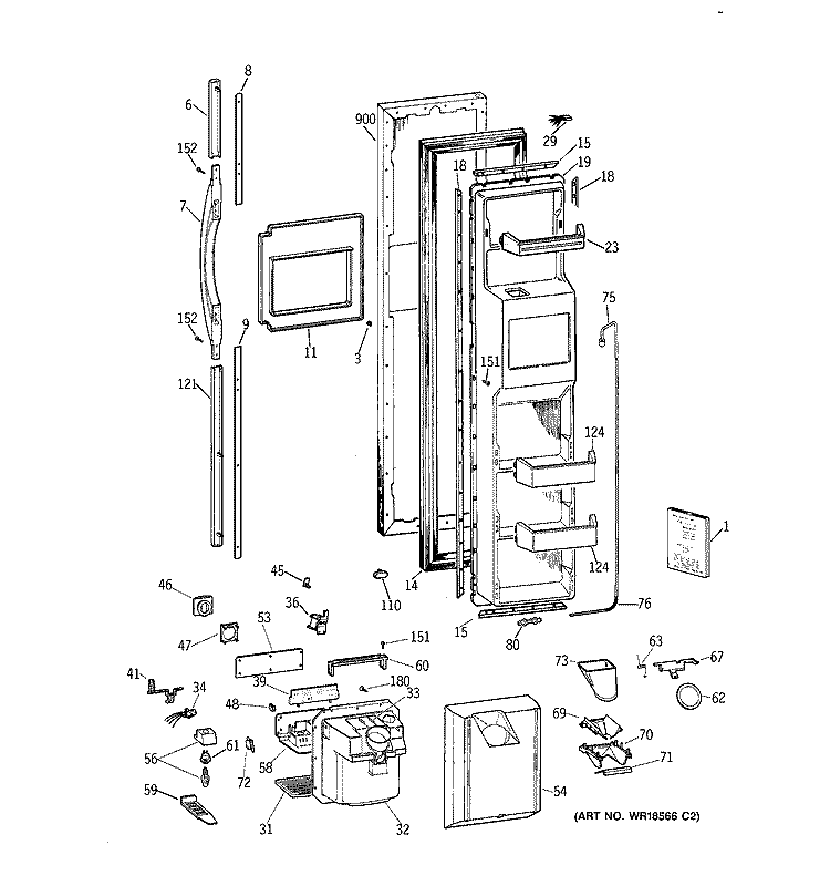 FREEZER DOOR Diagram and Parts List for TPG21PRBCWW  General Electric Refrigerator