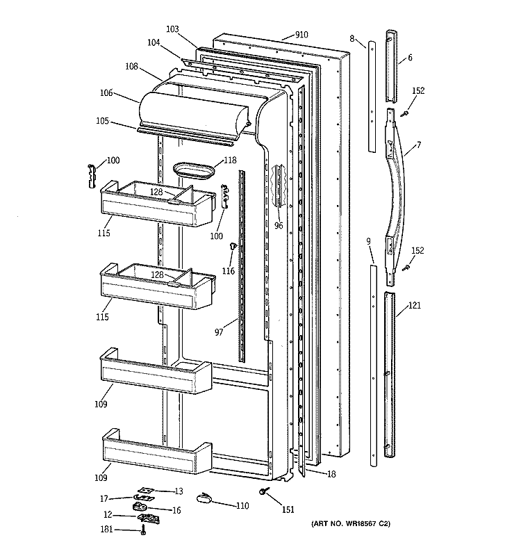 FRESH FOOD DOOR Diagram and Parts List for TPG21PRBCWW  General Electric Refrigerator