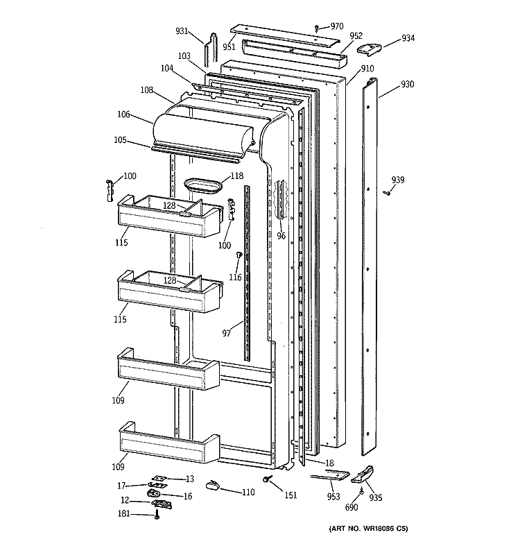FRESH FOOD DOOR Diagram and Parts List for TPX21BRBCBB  General Electric Refrigerator