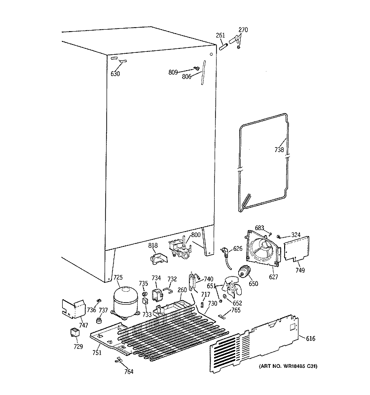 UNIT PARTS Diagram and Parts List for TPX21BRBCBB  General Electric Refrigerator