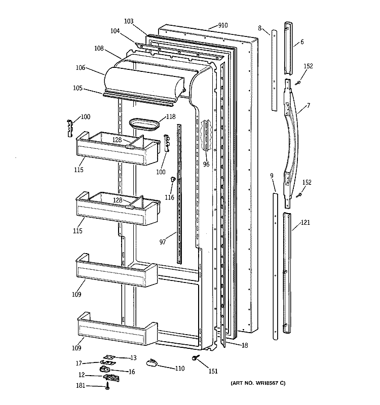 FRESH FOOD DOOR Diagram and Parts List for TPX21PRBCAA  General Electric Refrigerator