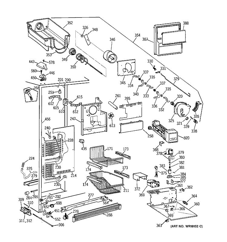 FREEZER SECTION Diagram and Parts List for TPX21PRBCAA  General Electric Refrigerator