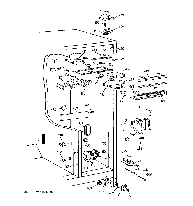 FRESH FOOD SECTION Diagram and Parts List for TPX21PRBCAA  General Electric Refrigerator