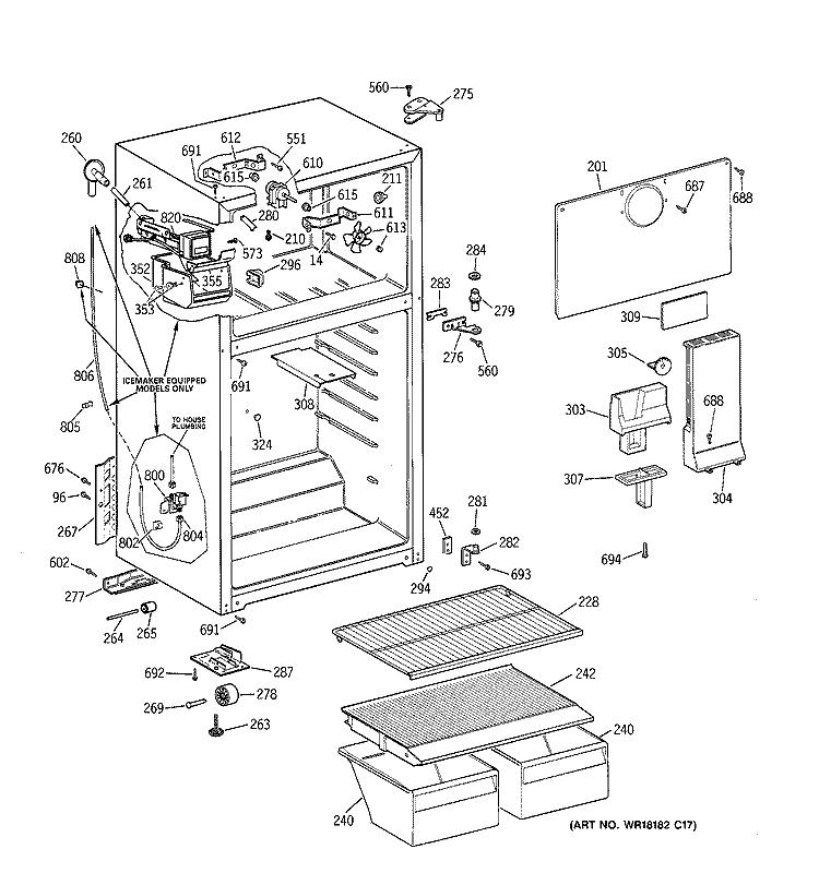CABINET Diagram and Parts List for TBX16SIBMRAA  General Electric Refrigerator