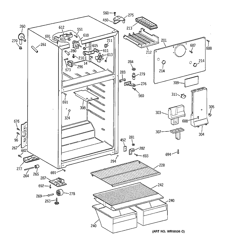 CABINET Diagram and Parts List for TBG14SACCRWW  General Electric Refrigerator