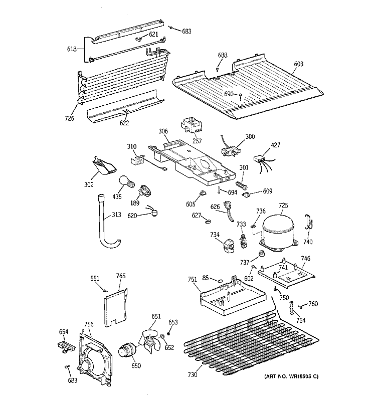 UNIT PARTS Diagram and Parts List for TBG16DACCRWW  General Electric Refrigerator