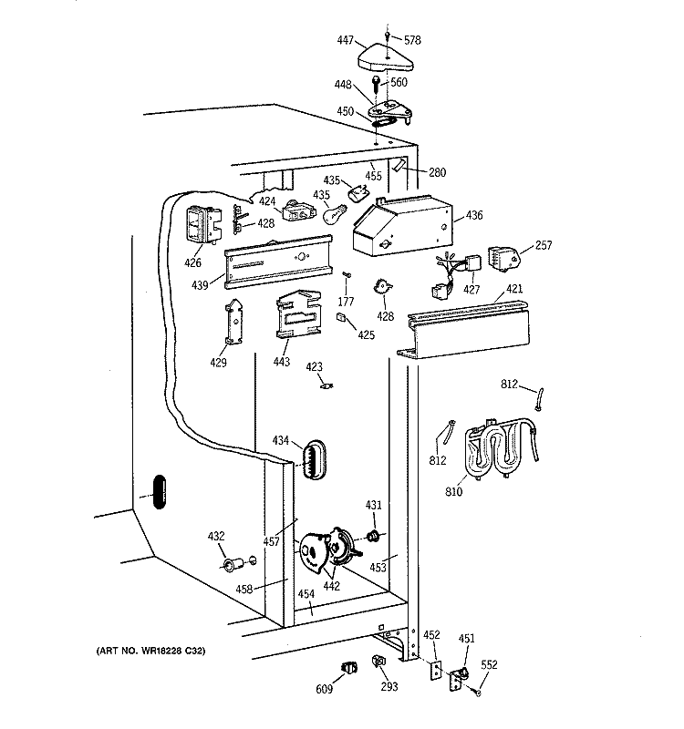 FRESH FOOD SECTION Diagram and Parts List for TFX22ARBCWW  General Electric Refrigerator