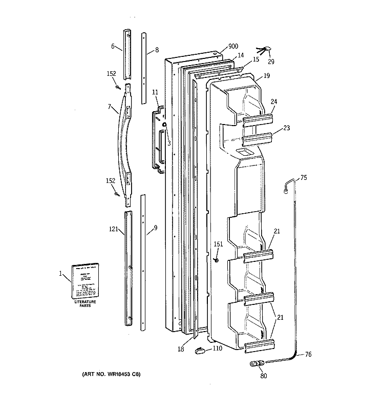 FREEZER DOOR Diagram and Parts List for TFX22CRBCAA  General Electric Refrigerator