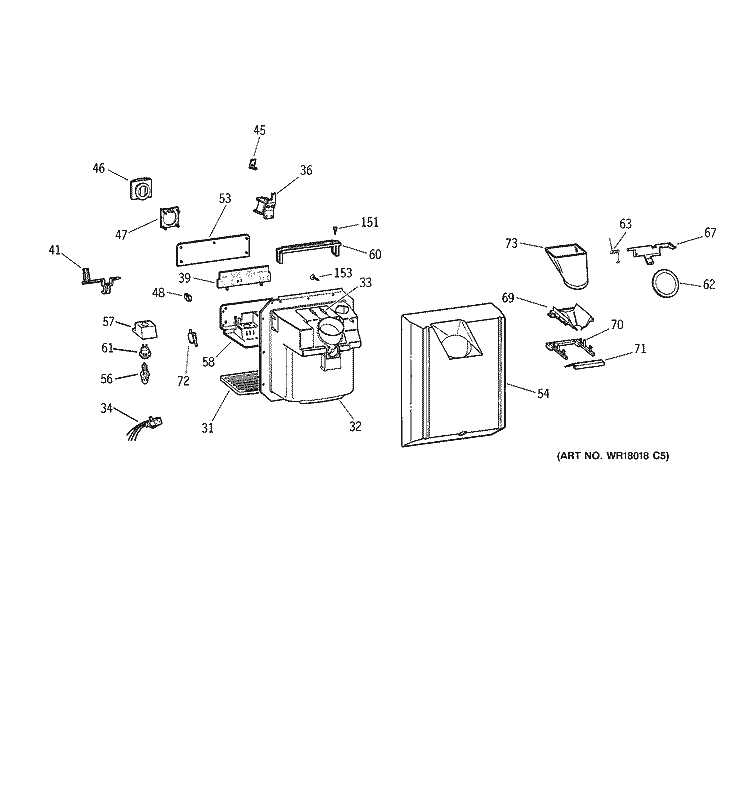 DISPENSER Diagram and Parts List for TFX22CRBCAA  General Electric Refrigerator