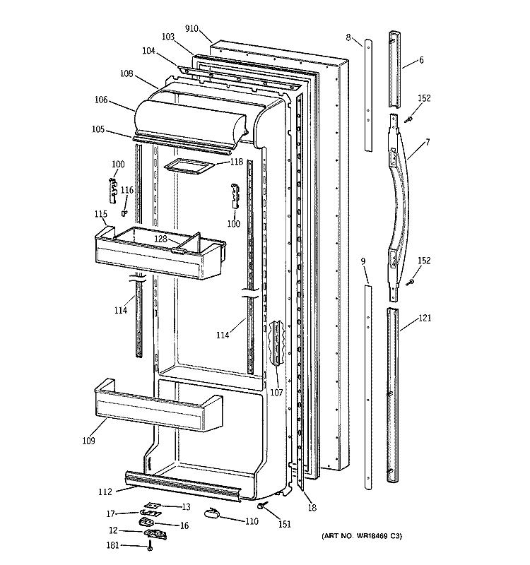 FRESH FOOD DOOR Diagram and Parts List for TFX22CRBCAA  General Electric Refrigerator