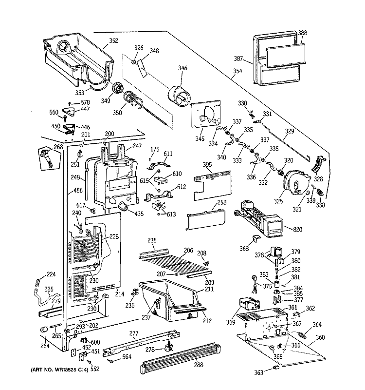 FREEZER SECTION Diagram and Parts List for TFX22CRBCAA  General Electric Refrigerator