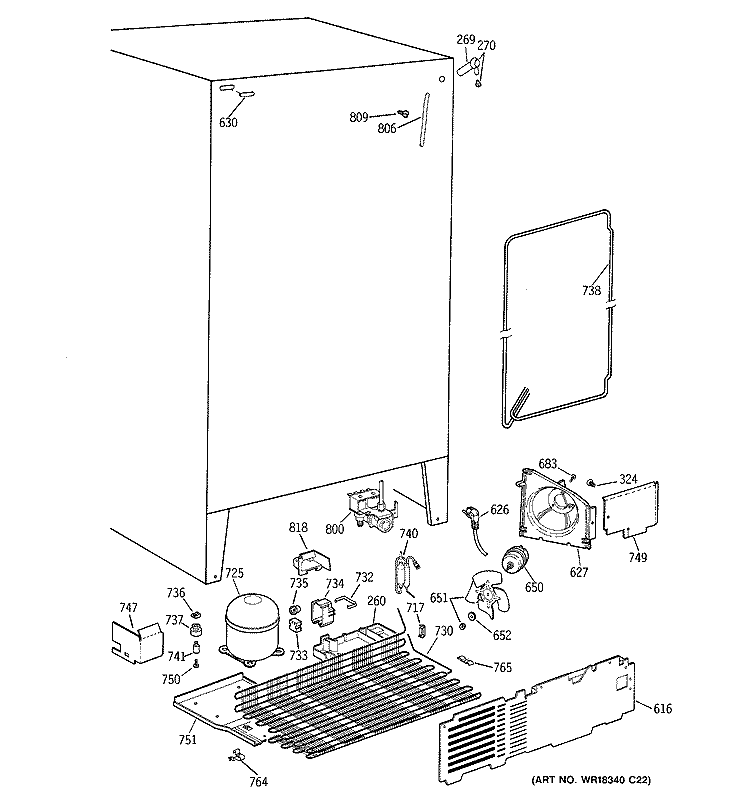 UNIT PARTS Diagram and Parts List for TFX22CRBCAA  General Electric Refrigerator