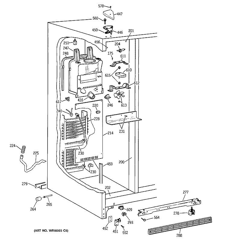 FREEZER SECTION Diagram and Parts List for TFX22JABCAA  General Electric Refrigerator