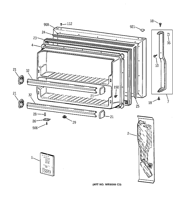 FREEZER DOOR Diagram and Parts List for TBX18CIBRRWW  General Electric Refrigerator