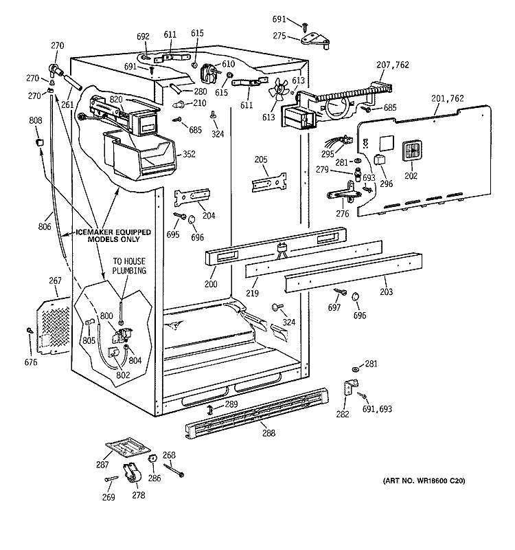 CABINET Diagram and Parts List for TBX18CIBRRWW  General Electric Refrigerator