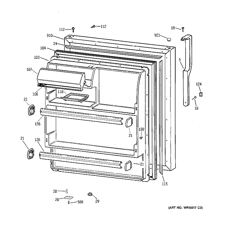 FRESH FOOD DOOR Diagram and Parts List for TBX18IIBQRAA  General Electric Refrigerator