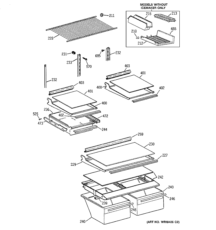 SHELF PARTS Diagram and Parts List for TBX18IABRRAA  General Electric Refrigerator